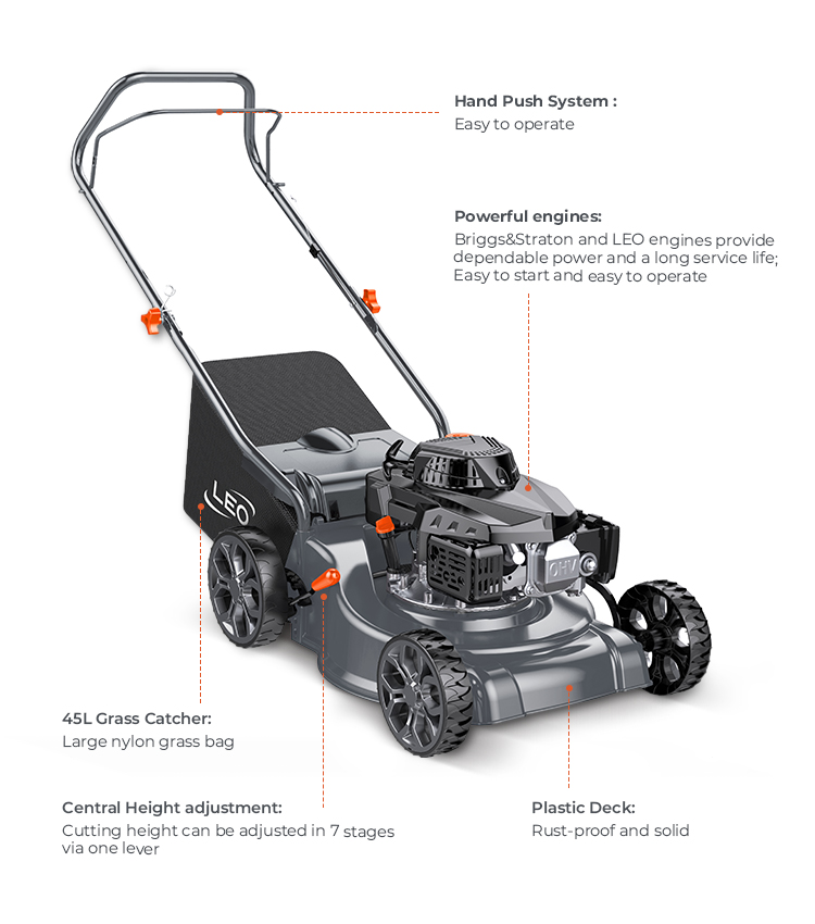 LEO LM40-E Mini Hand-Push Gasoline Garden Mower - 4-Stroke Cordless Backyard Instrument Set